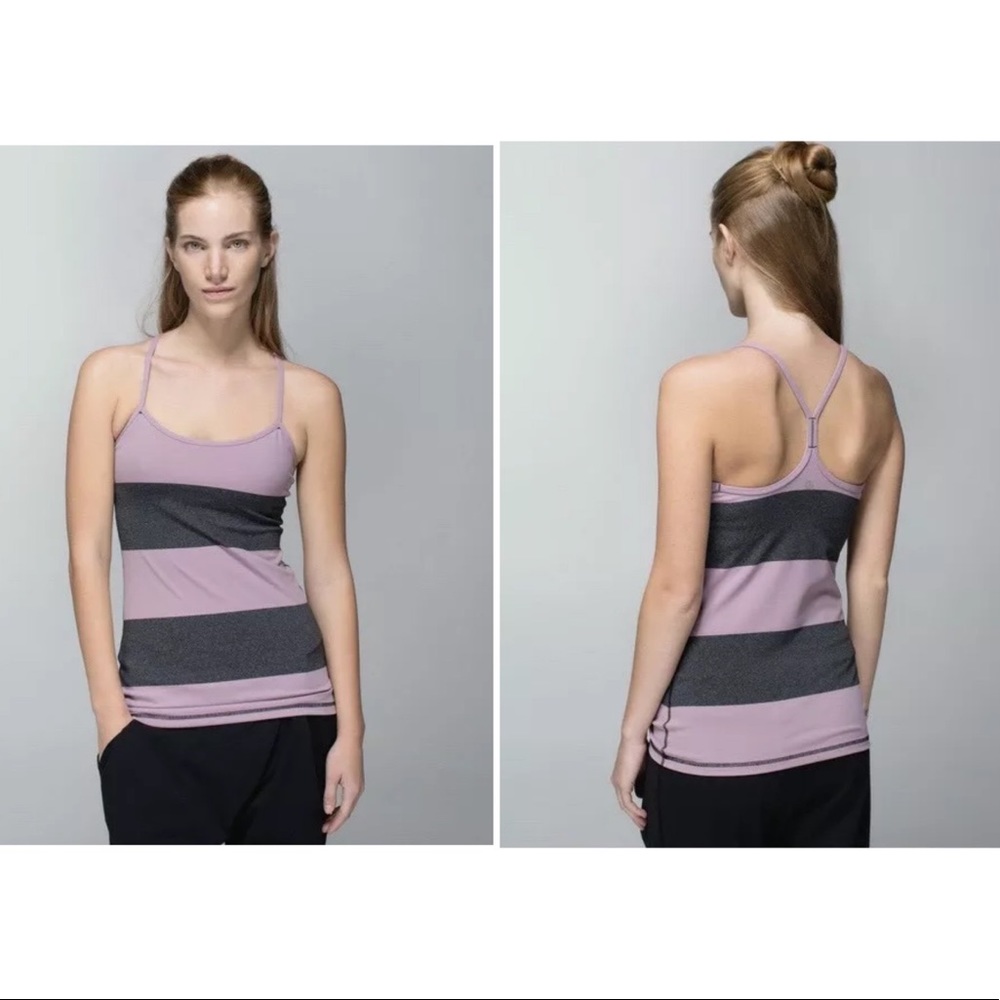 EUC Lululemon Power-Y Tank Stripe Mauvelous Black
